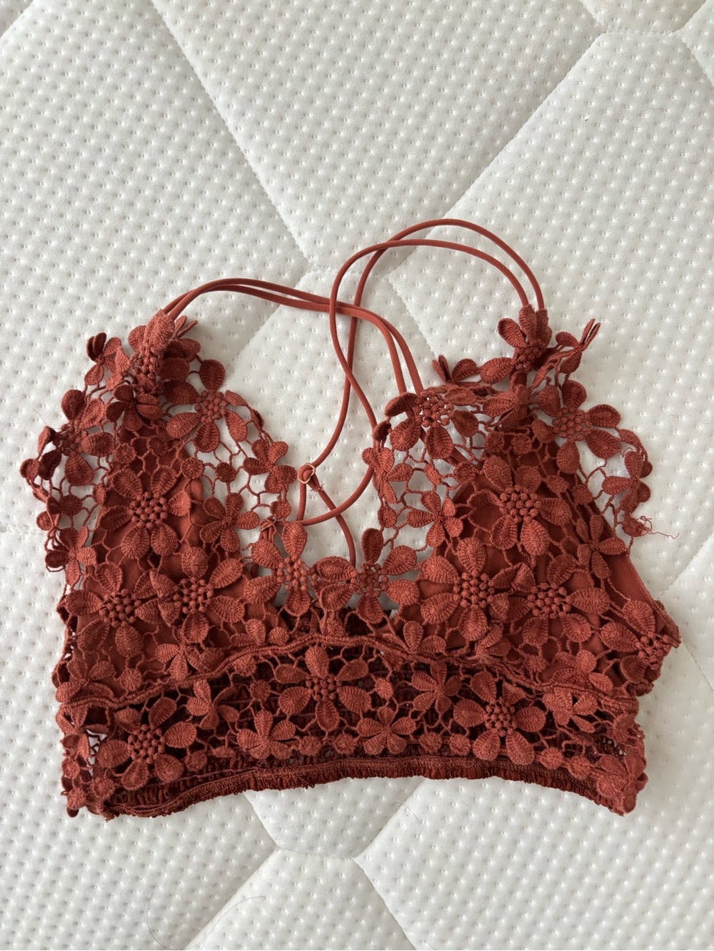Free People Lace Floral Cropped Bralette Top - Rust